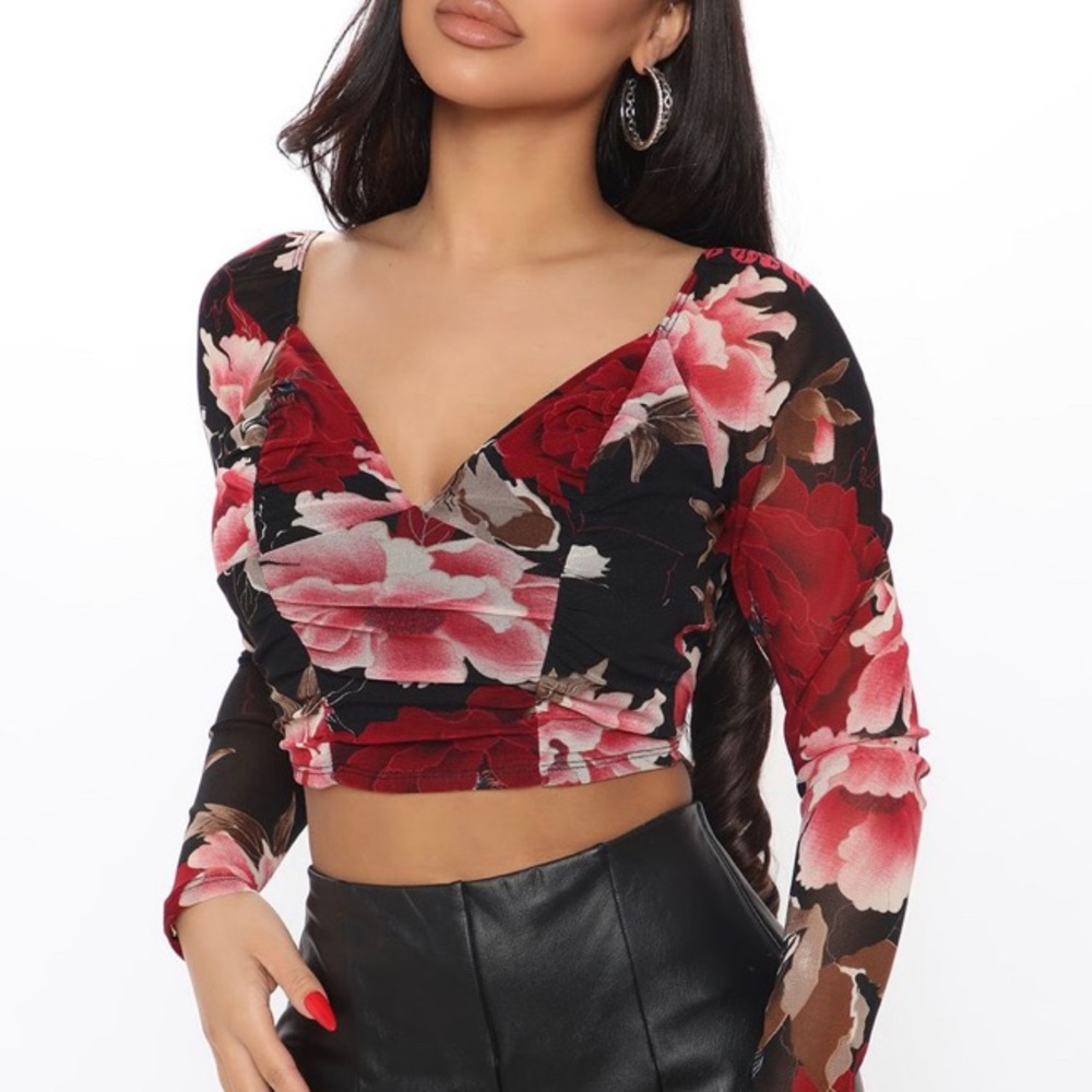 Floral Long Sleeve Crop Top